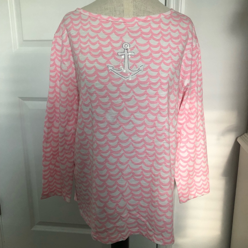 West Indies Resort Wear Pink Anchor Mermaid Print Top
